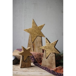 Wooden Star On Base, Set of 3