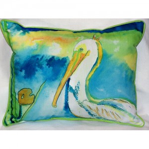 Betsy Drake White Pelican Coastal Pillow