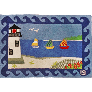 Lighthouse Sailboat Nautical By The Seaside Kitchen Mat Accent Rug Birds Decor 