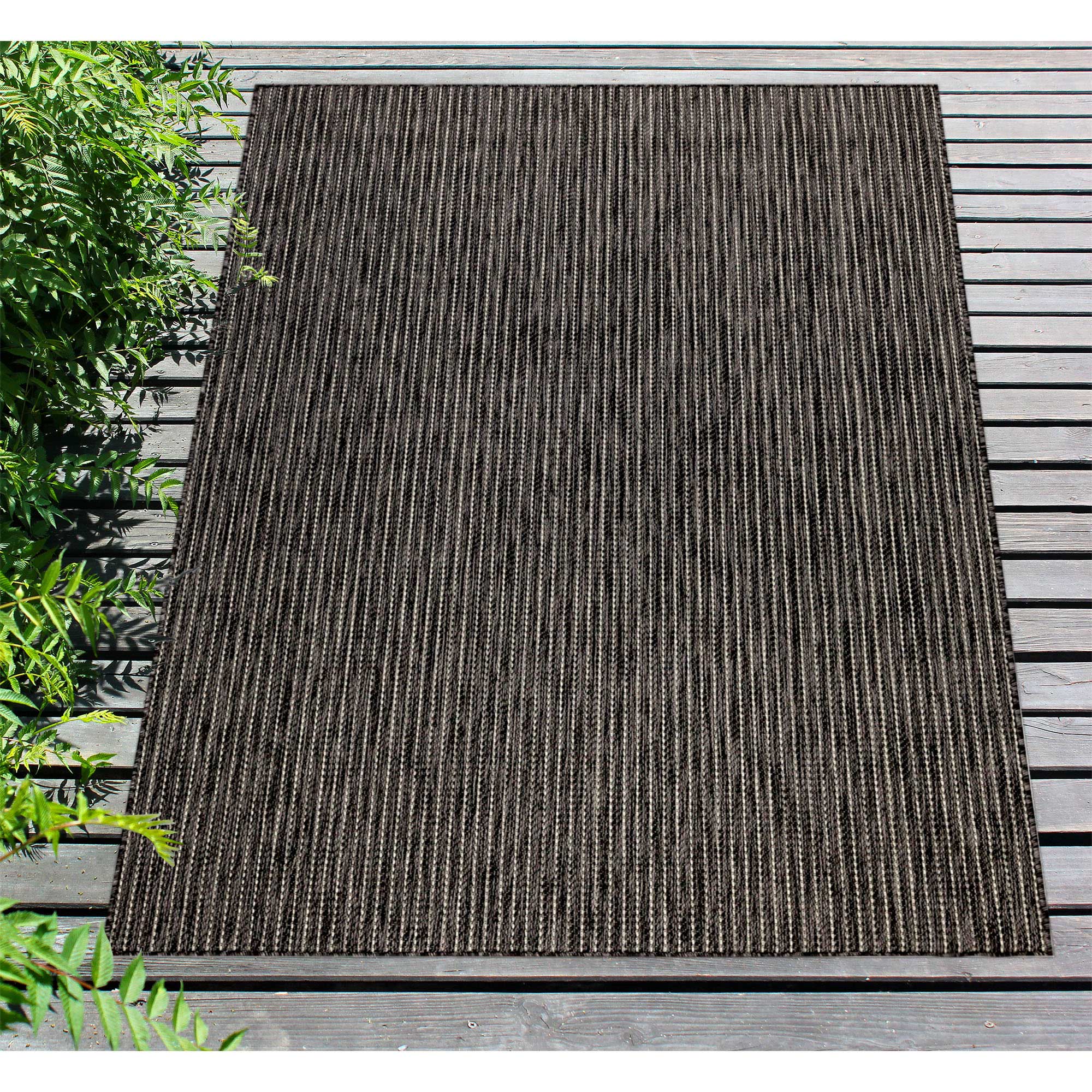Liora Manne Carmel Texture Stripe Indoor/Outdoor Rug Black 7'10"X9'10