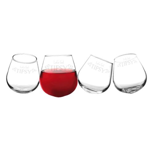 Let's Get Tipsy 12 oz. Tipsy Wine Glasses (Set of 4)