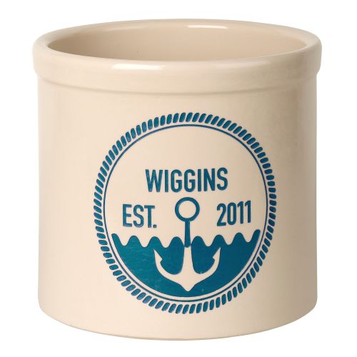 Personalized Anchor Established Crock, Bristol Crock With Sea Blue Etching