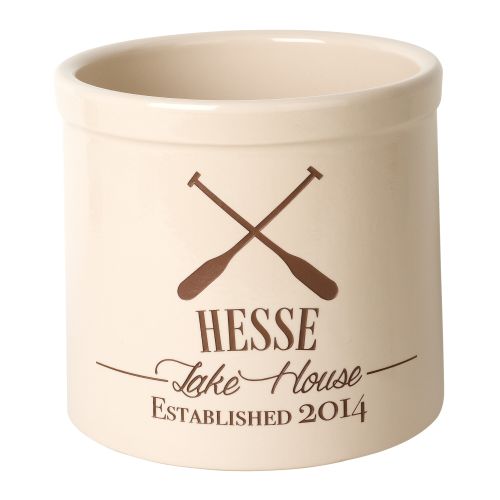 Personalized Oar Lake House Crock, Bristol Crock With Brown Etching