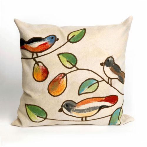 Liora Manne Visions Iii Song Birds Indoor/Outdoor Pillow - Ivory, 20" Square