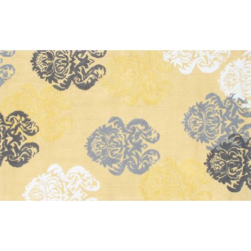 Brocade Yellow Flannel/Hook Rug, 4.7 X 7.7