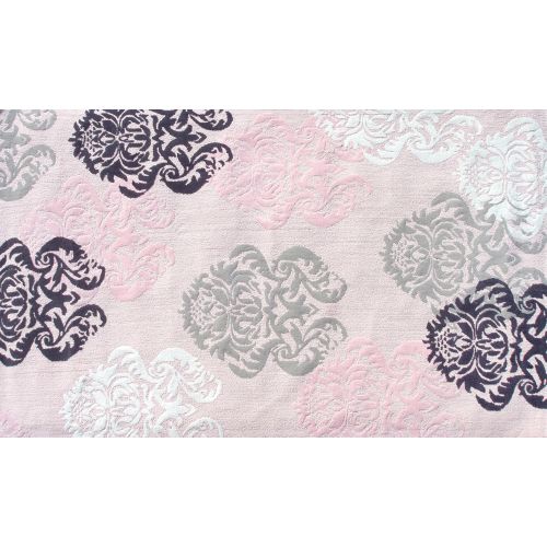Brocade Pink Flannel/Hook Rug, 4.7 X 7.7