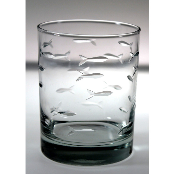 School of Fish Double Old Fashion Whiskey glass 13 oz Set of 4