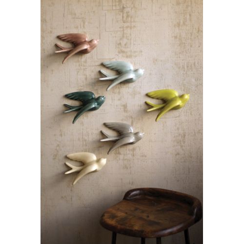Set of 6 Hanging Ceramic Swallows