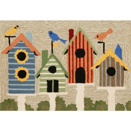 Liora Manne Frontporch Birdhouses Indoor/Outdoor Rug - Natural, 24" By 36"