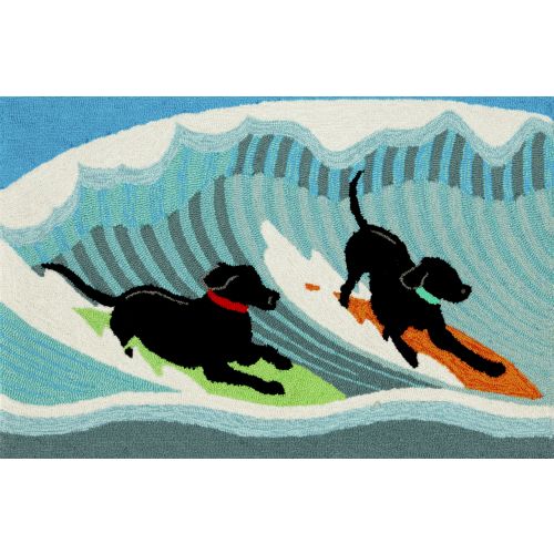 Liora Manne Frontporch Surfing Dogs Indoor/Outdoor Rug - Blue, 30" By 48"