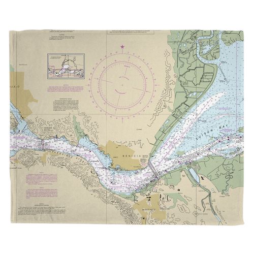 Benicia CA Nautical Chart Fleece Throw Blanket Ready To Save