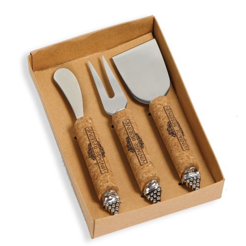 Stainless Steel/Cork Vintage Cheese Knife Set, Cork
