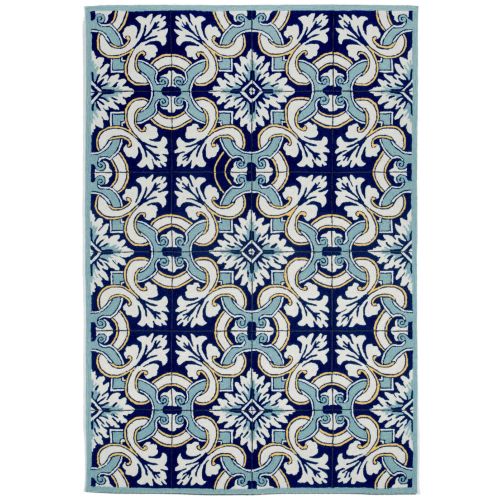 Liora Manne Ravella Floral Tile Indoor/Outdoor Rug - Blue, 5' By 7'6"