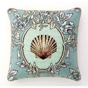 Sea Breeze Scallop Shell Needlepoint Pillow