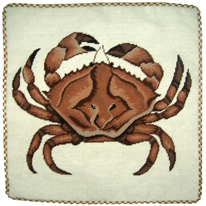 Brown Crab Needlepoint Pillow