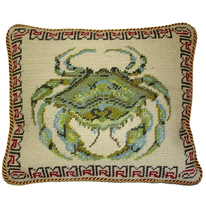 Green Crab Needlepoint Pillow