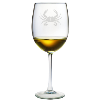 Crab Etched Stemmed Wine Glass Set