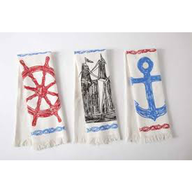 Maritime Sketch Hand Towels Set Of 3