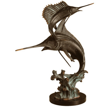 Two Bills Marlin & Sailfish Brass Sculpture