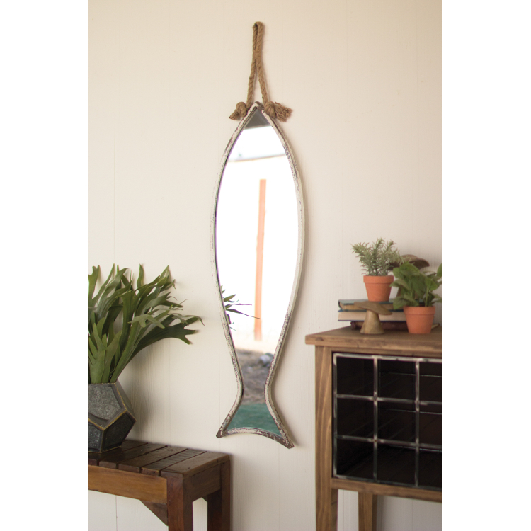 Vertical Fish Mirror with rope hanger