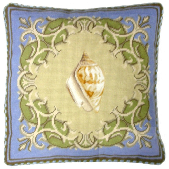 Yellow Shell Needlepoint Pillow