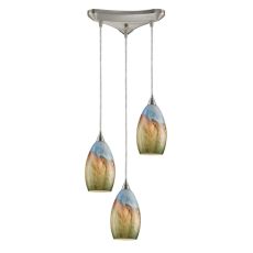 Geologic 3 Light Pendant In Satin Nickel And Multicolor Glass