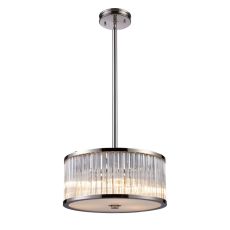Braxton 3 Light Pendant In Polished Nickel And Ribbed Glass Rods