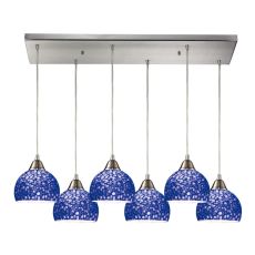 Cira 6 Light Pendant In Satin Nickel And Pebbled Blue Glass