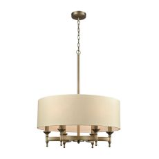 Pembroke 6 Light Chandelier In Brushed Antique Brass With A Light Tan Fabric Shade