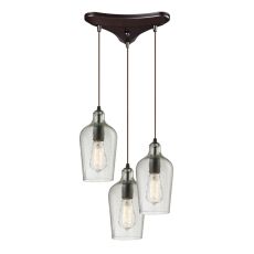 Hammered Glass 3 Light Pendant In Oil Rubbed Bronze And Clear Glass