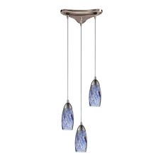 Milan 3 Light Pendant In Satin Nickel And Starburst Blue Glass
