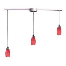 Milan 3 Light Pendant In Satin Nickel And Fire Red Glass