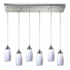 Milan 6 Light Pendant In Satin Nickel And Simply White Glass