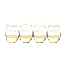 Be Merry 19.25 Oz. Gold Rim Stemless Wine Glasses (Set Of 4)