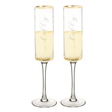 Hubby & Hubby 8 Oz. Gold Rim Contemporary Champagne Flutes