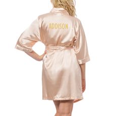 Personalized Glitter Script Blush Satin Robe, (Small-Medium)