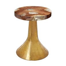 Hammered Decorative Teak Table In Gold