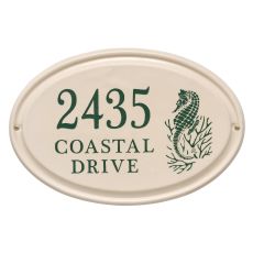 Personalized Sea Horse Ceramic Oval Plaque, Bristol Plaque With Green Etching