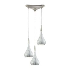 Lindsey 3 Light Triangle Pan Fixture In Satin Nickel With Marble Print Shade