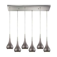 Lindsey 6 Light Rectangle Fixture In Satin Nickel With Weathered Zinc Shade