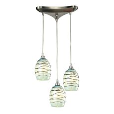 Vines 3 Led Light Pendant In Satin Nickel And Mint Glass