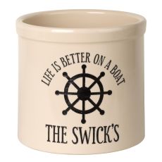 Personalized Life Is Better On A Boat Crock, Bristol Crock With Black Etching