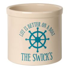 Personalized Life Is Better On A Boat Crock, Bristol Crock With Sea Blue Etching