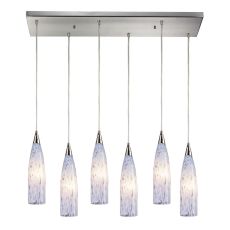 Lungo 6 Light Pendant In Satin Nickel And Snow White Glass