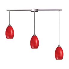 Mulinello 3 Light Pendant In Satin Nickel And Scarlet Red Glass