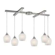 Fusion 6 Light Pendant In Satin Nickel And White Glass