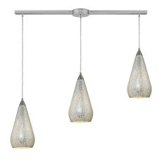 Curvalo 3 Light Pendant In Satin Nickel And Silver Crackle Glass