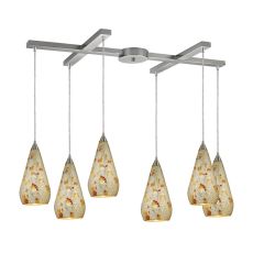 Curvalo 6 Light Pendant In Satin Nickel And Silver Multi Crackle Glass
