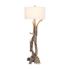 Hounslow Heath Natural 68-In Teak Root Floor Lamp With White Fabric Shade