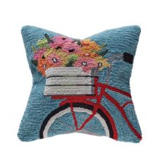 Liora Manne Frontporch Bike Ride Indoor/Outdoor Pillow Blue 18" Square